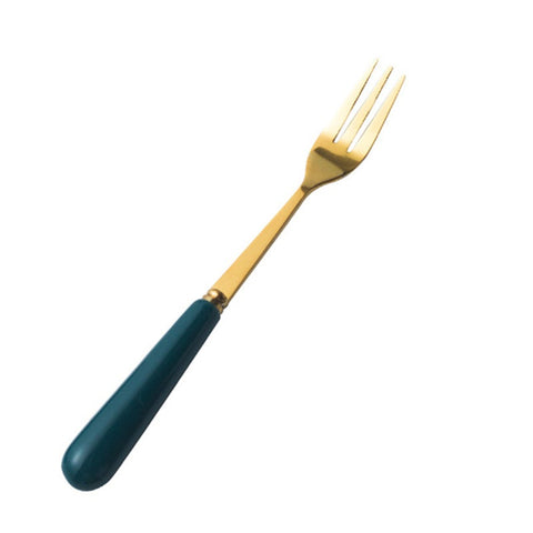 Green Gold Small Fork Cutlery Stainless Steel Dinnerware Ceramic Handle Flatware