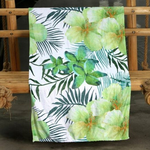 Green Leaves Flowers Double Sided Flannel Home Nap Warm Blanket Multi W27.6 X L39.4 Inch