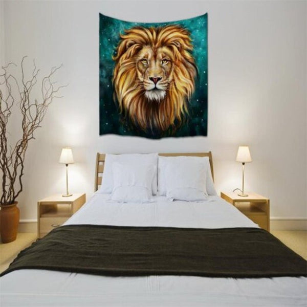 Green Lion King 3D Digital Printing Home Wall Hanging Nature Art Fabric Tapestry For Bedroom Living Room Decorations Multi W153cmxl102cm