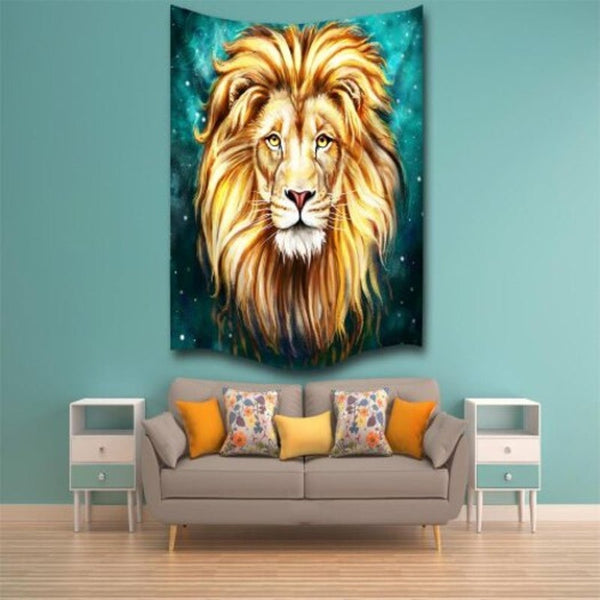 Green Lion King 3D Digital Printing Home Wall Hanging Nature Art Fabric Tapestry For Bedroom Living Room Decorations Multi W153cmxl102cm