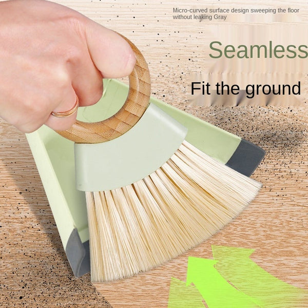 Green Wooden Handle Small Broom And Dustpan Set Mini Desktop Floor Cleaning Keyboard Brush With Shovel To Sweep The Hair