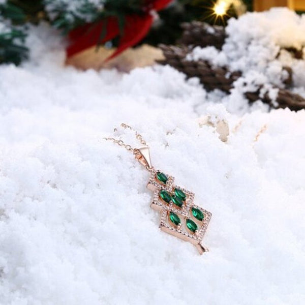 Green Zircon Necklace For Women's Fashion At Christmas Rose Gold