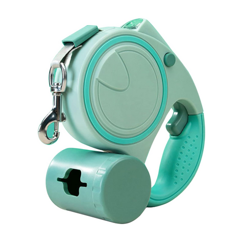 Green 3M Retractable Dog Leash Built In Led Light (No Batteries) And Bag Holder Leads & Head Collars