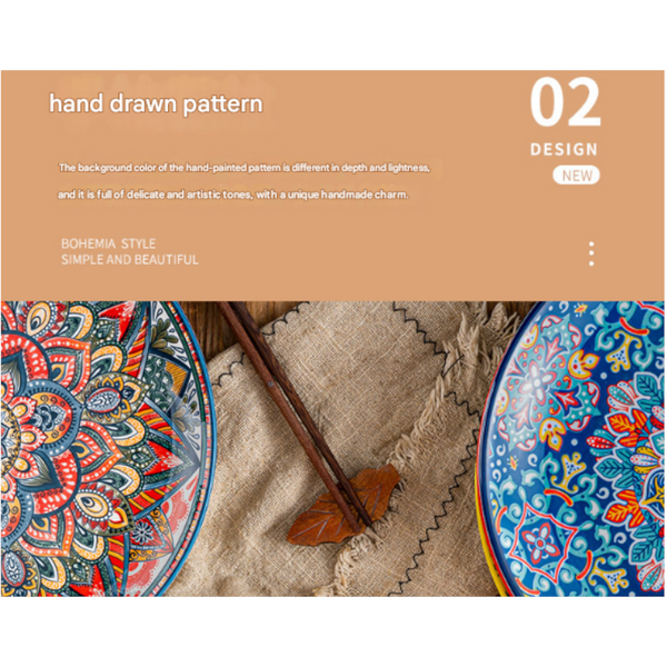 Green Bos 10 Inch Bohemian Ceramic Shallow Plate Plates