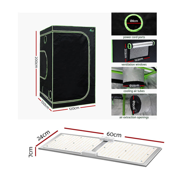 Green Fingers Grow Tent Light Kit 120X120x200cm 2200W Led Full Spectrum Grow Tents Dry Racks & Shelves
