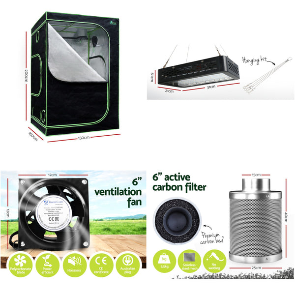 Green Fingers Grow Tent Light Kit 150X150x200cm 1000W Led 6" Vent Fan,Green Fingers Grow Tent Light Kit Led 1000W Full Spectrum 6" Vent 150X150x200cm