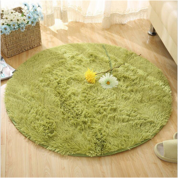 Green Fluffy Faux Fur Round Rug Kids Room Plush Shaggy Rugs Rugs & Carpets