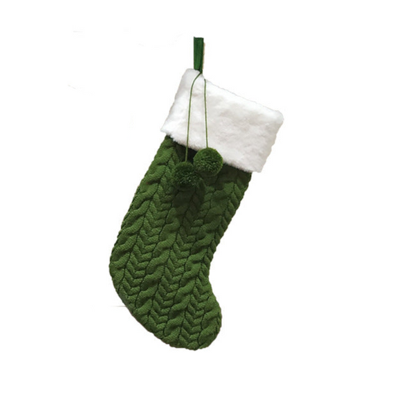Green Large Cable Knit Christmas Stocking Classic 43Cm Holiday Decor For Fireplace Hanging Seasonal Decorations
