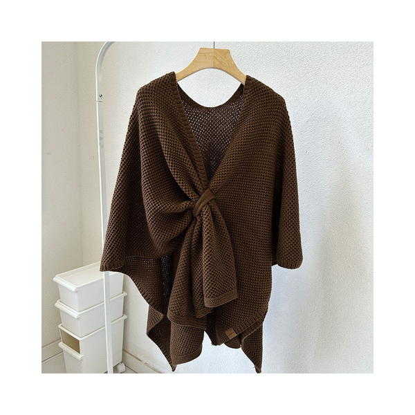 Green Luxurious Faux Cashmere Knitted Cape Large Buckled 90 X 140 Cm Women's Versatile Shawl Scarves & Wraps