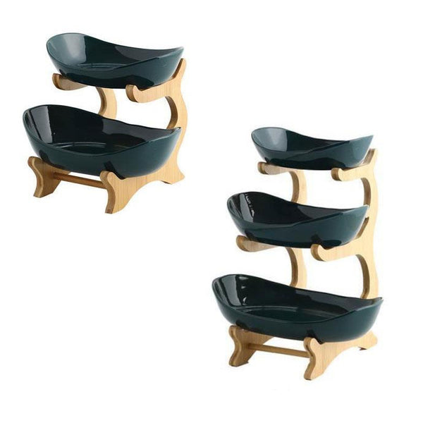 Two Or Three Layer Glazed Green Ceramic Fruit Bowl Candy Dish Snack Platter Racks & Holders