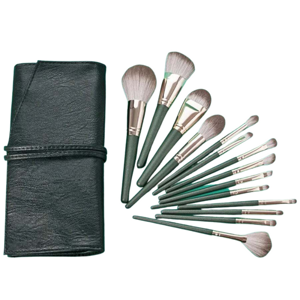 14 Pieces Green Makeup Set Beauty Foundation Powder Blush Sculpting Brushes