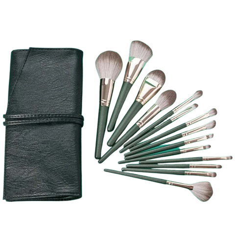 14 Pieces Green Makeup Set Beauty Foundation Powder Blush Sculpting Brushes