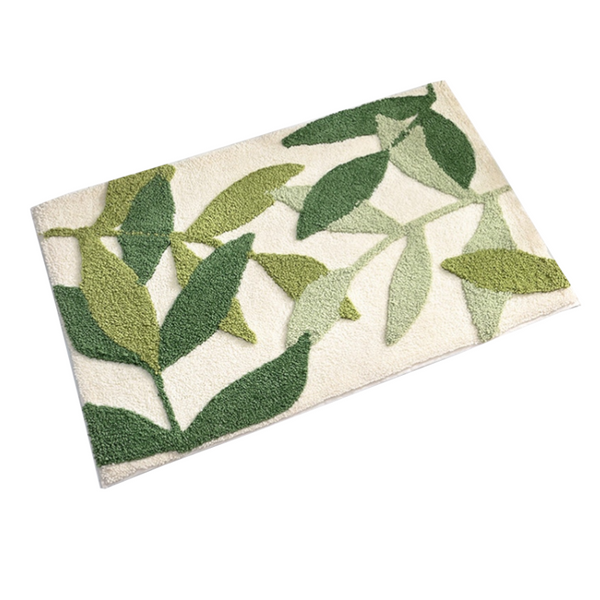 Green Leaves Non Slip Microfibre Soft Bath Mat Bath Mats Rugs & Toilet Covers