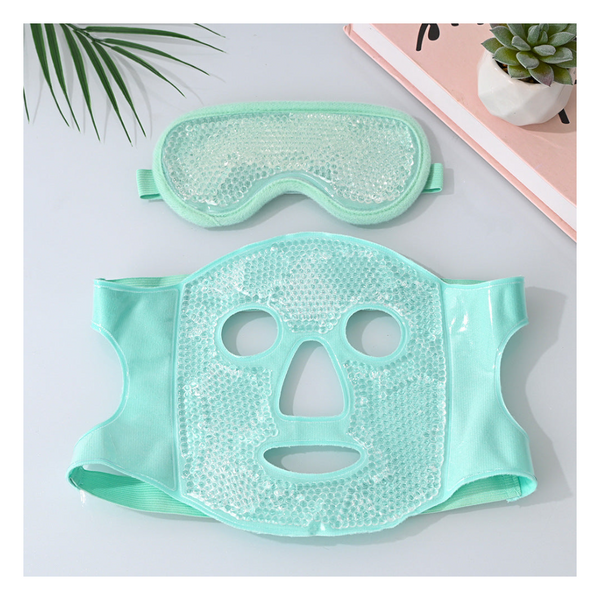 Green Reusable Cooling Gel Bead Face Mask And Eye Set Soothing Therapy For Puffy Eyes Headaches Facial Relaxation Skin Masks
