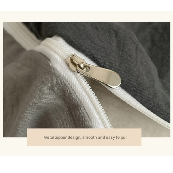 Grey 1.5M Bed Fitted Sheet Set With 200X230cm Duvet Cover 4 Piece Bedding Sheets