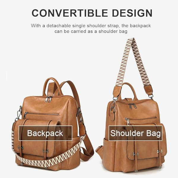 Grey Retro Soft Pu Leather Backpack For Women Water Resistant Large Capacity Travel Rucksack With Dual Detachable Straps Women Backpacks