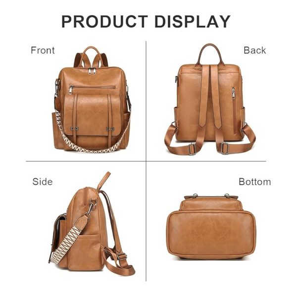 Grey Retro Soft Pu Leather Backpack For Women Water Resistant Large Capacity Travel Rucksack With Dual Detachable Straps Women Backpacks