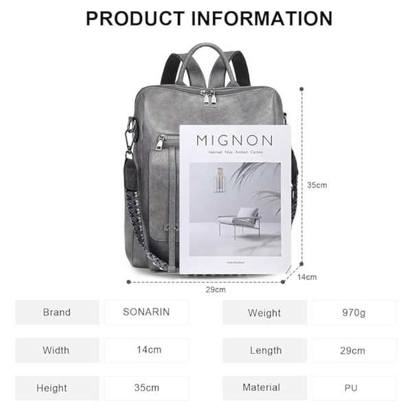 Grey Retro Soft Pu Leather Backpack For Women Water Resistant Large Capacity Travel Rucksack With Dual Detachable Straps Women Backpacks