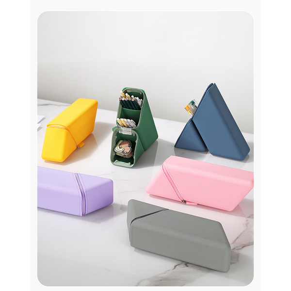 Grey Transforming Silicone Pencil Case Stand Up Holder & Stationery Organizer Pencil Cases