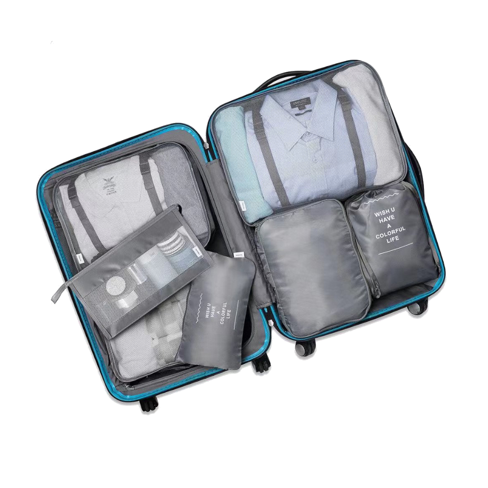 Elosung Grey Travel Packing Cube Set 7 Piece Luggage Organizer For Clothes Toiletries And Accessories Packing Organisers