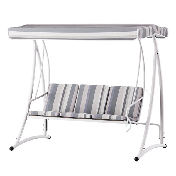 Gardeon Outdoor Swing Chair Garden Bench Furniture Canopy 3 Seater White Grey Patio Benches