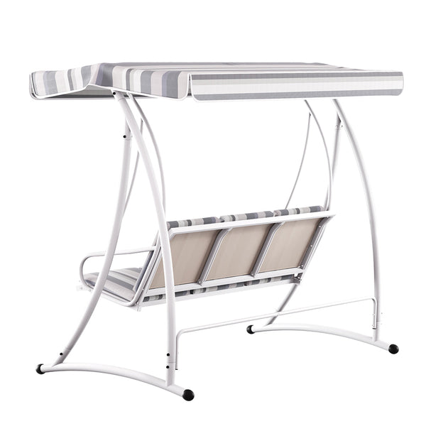 Gardeon Outdoor Swing Chair Garden Bench Furniture Canopy 3 Seater White Grey Patio Benches
