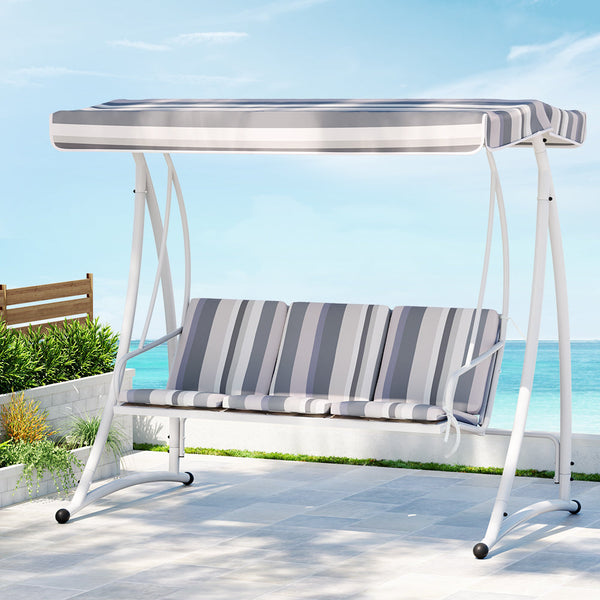 Gardeon Outdoor Swing Chair Garden Bench Furniture Canopy 3 Seater White Grey Patio Benches