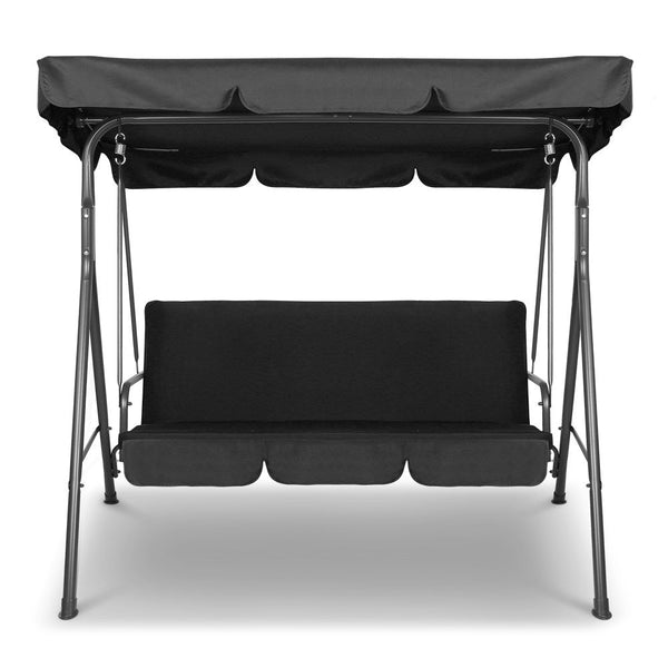 Gardeon Outdoor Furniture Swing Chair Hammock 3 Seater Bench Canopy Black Swing Seats