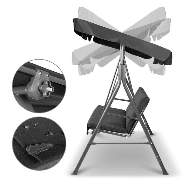 Gardeon Outdoor Furniture Swing Chair Hammock 3 Seater Bench Canopy Black