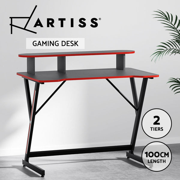 Artiss Gaming Desk Computer Desks Table 2 Tiers Storage Study Home Ofiice 100Cm Home Office Desks