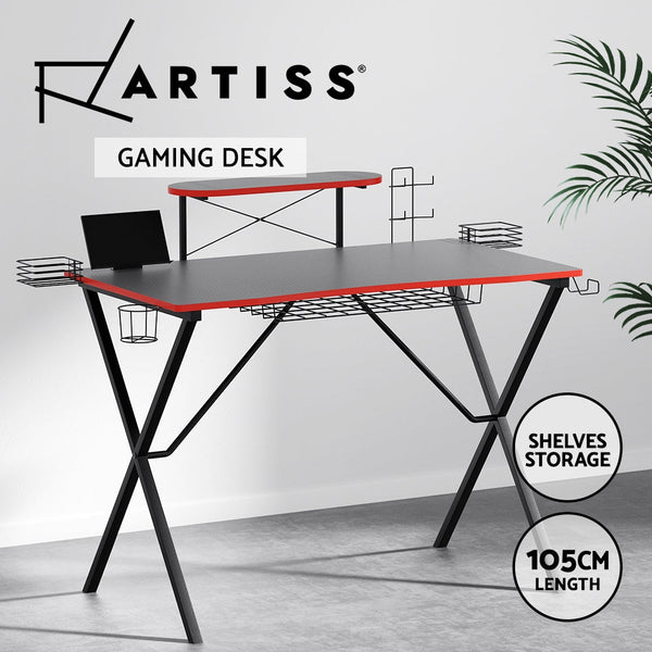 Artiss Gaming Desk Computer Desks Table Storage Shelves Study Home Ofiice 105Cm