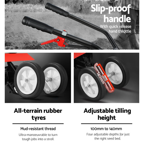 Giantz 88Cc Tiller Garden Cultivator Rototiller 4 Blades Soil Plower Rotary Hoe Hoes & Cultivators