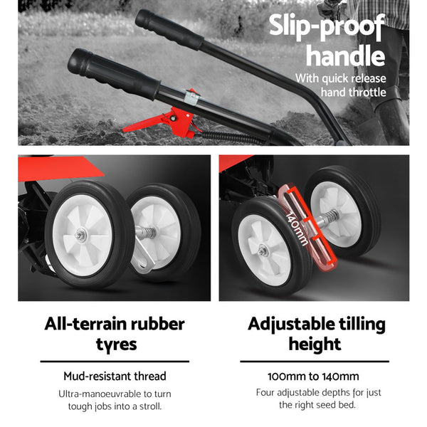 Giantz 88Cc Tiller Garden Cultivator Rototiller 6 Blades Soil Plower Rotary Hoe Hoes & Cultivators