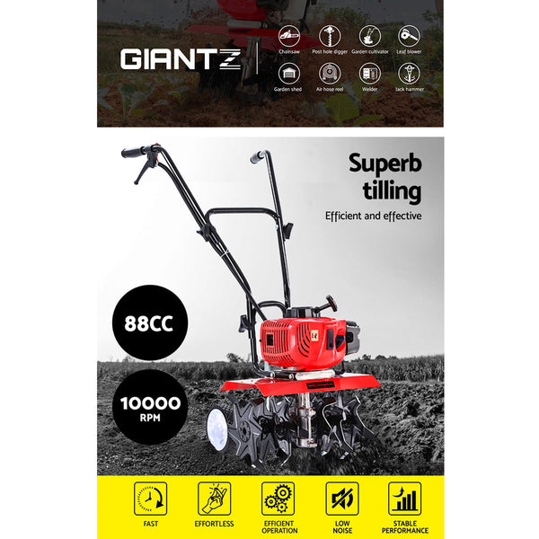 Giantz 88Cc Garden Cultivator Tiller Petrol Rotary Hoe 36 Tines Rototiller Hoes & Cultivators