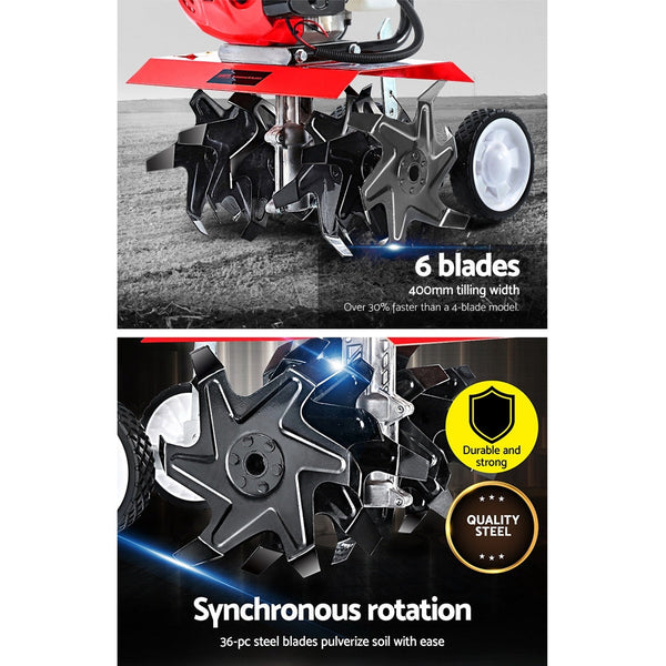 Giantz 88Cc Garden Cultivator Tiller Petrol Rotary Hoe 36 Tines Rototiller Hoes & Cultivators