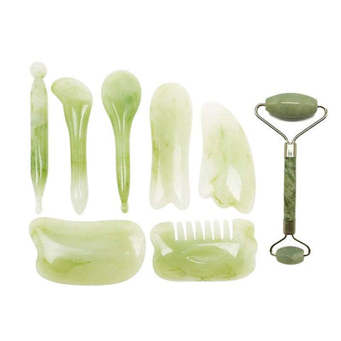 Skin Care Tools 8 In 1 Rose Quartz Or Jade Scraping Massage Set Green Pink Massagers