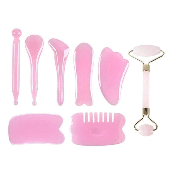 Skin Care Tools 8 In 1 Rose Quartz Or Jade Scraping Massage Set Green Pink Massagers