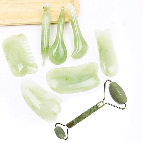 Skin Care Tools 8 In 1 Rose Quartz Or Jade Scraping Massage Set Green Pink Massagers
