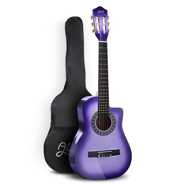 Alpha 34" Inch Guitar Classical Acoustic Cutaway Ideal Kids Gift Children 1/2 Size Purple Acoustic Guitars