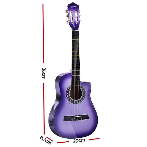 Alpha 34" Inch Guitar Classical Acoustic Cutaway Ideal Kids Gift Children 1/2 Size Purple Acoustic Guitars