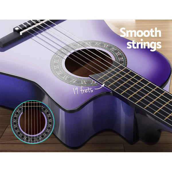 Alpha 34" Inch Guitar Classical Acoustic Cutaway Ideal Kids Gift Children 1/2 Size Purple Acoustic Guitars