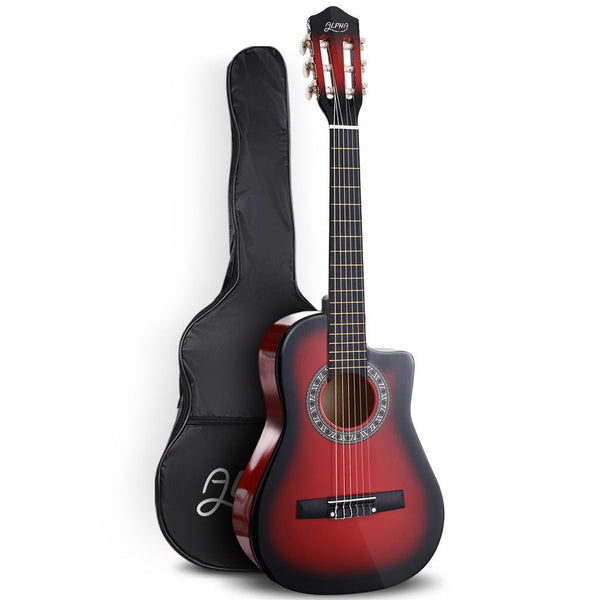 Alpha 34" Inch Guitar Classical Acoustic Cutaway Ideal Kids Gift Children 1/2 Size Red Acoustic Guitars
