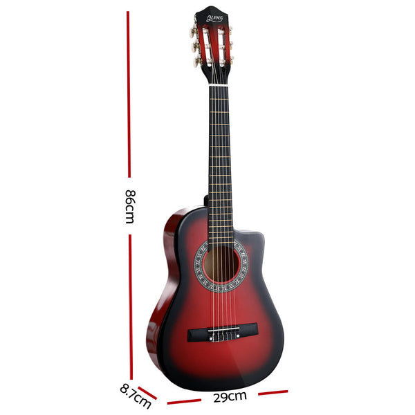 Alpha 34" Inch Guitar Classical Acoustic Cutaway Ideal Kids Gift Children 1/2 Size Red Acoustic Guitars