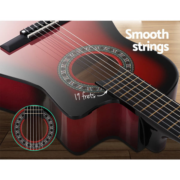 Alpha 34" Inch Guitar Classical Acoustic Cutaway Ideal Kids Gift Children 1/2 Size Red Acoustic Guitars