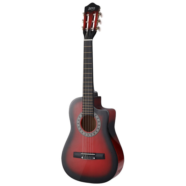 Alpha 34" Guitar Classical Acoustic Cutaway Wooden 1/2 Size Red With Capo Tuner