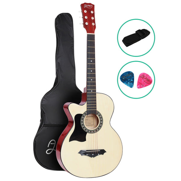 Alpha 38 Inch Acoustic Guitar Left Handed Natural For Acoustic Guitars