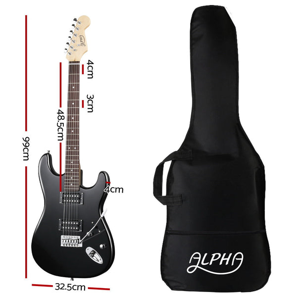 Alpha Electric Guitar Music String Instrument Rock Black Carry Bag Steel