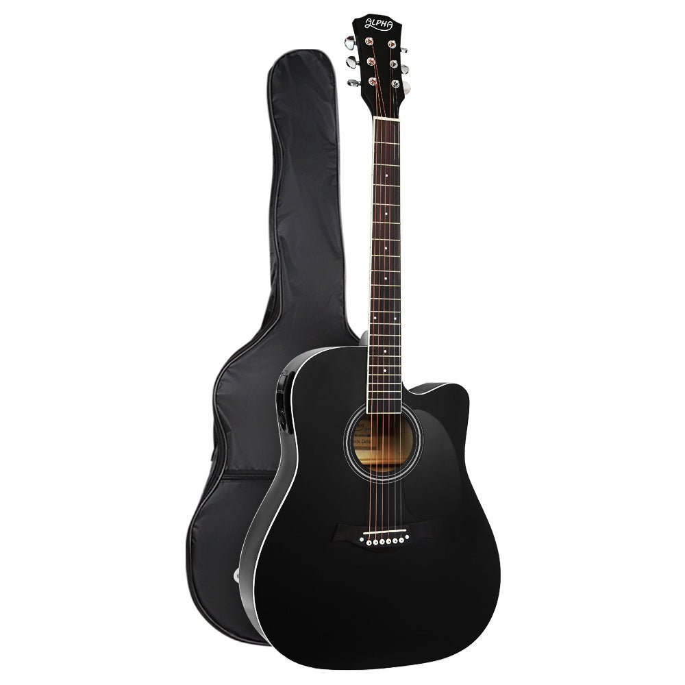 Alpha 41" Inch Electric Acoustic Guitar Classical Full Size Eq Bass Black Acoustic Guitars