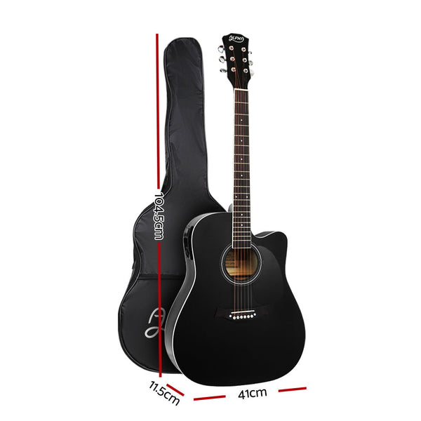 Alpha 41" Inch Electric Acoustic Guitar Classical Full Size Eq Bass Black Acoustic Guitars