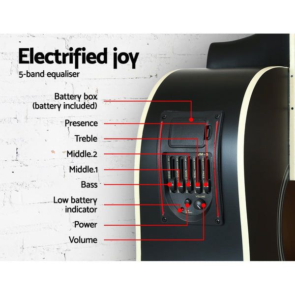 Alpha 41" Inch Electric Acoustic Guitar Classical Full Size Eq Bass Black Acoustic Guitars